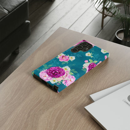 Elegant Peony Bouquet Samsung Galaxy Case – Deep Teal Background with Romantic Floral Design