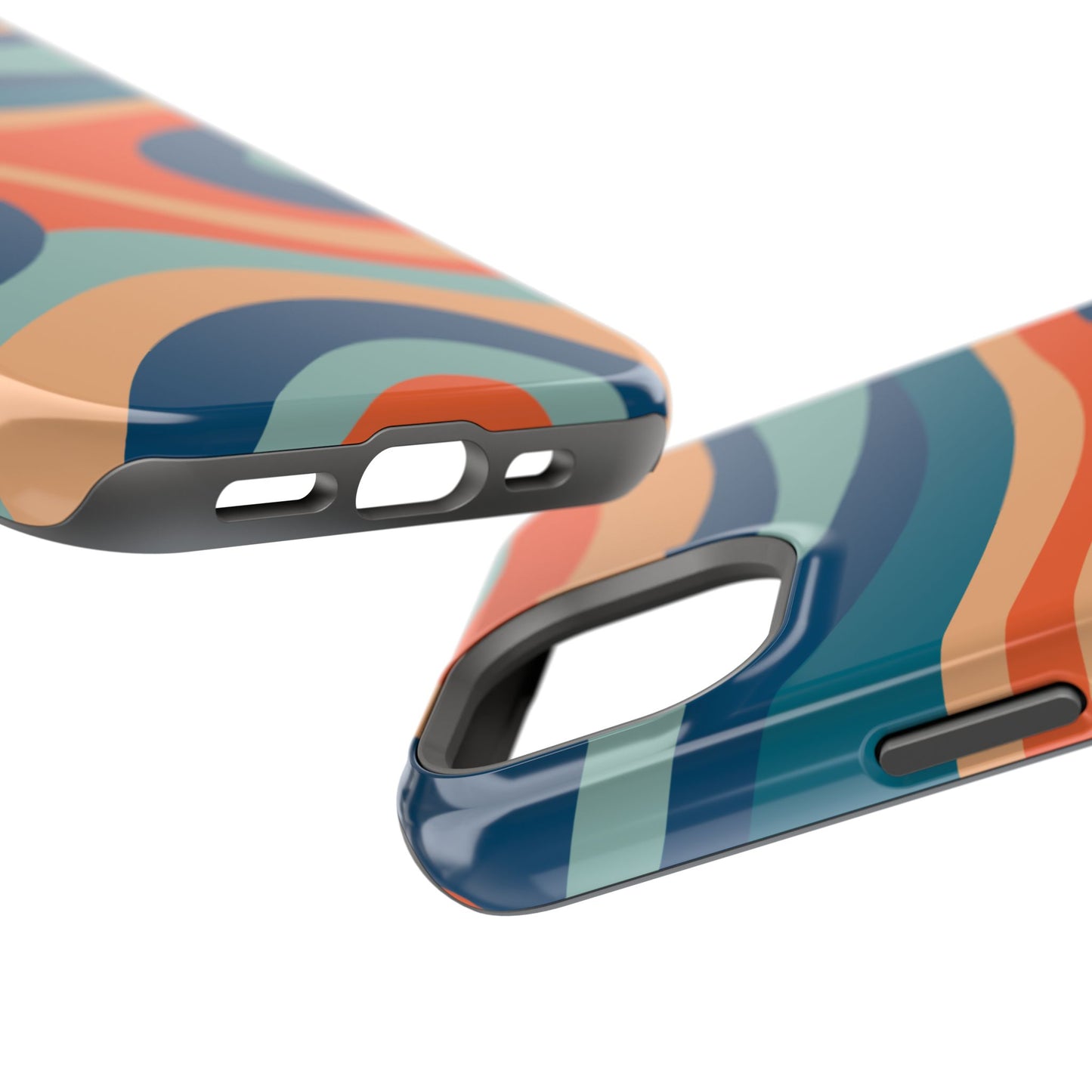 Retro Vibe Wavy Stripes MagSafe iPhone Case – 70s-Inspired in Teal, Orange, and Rust