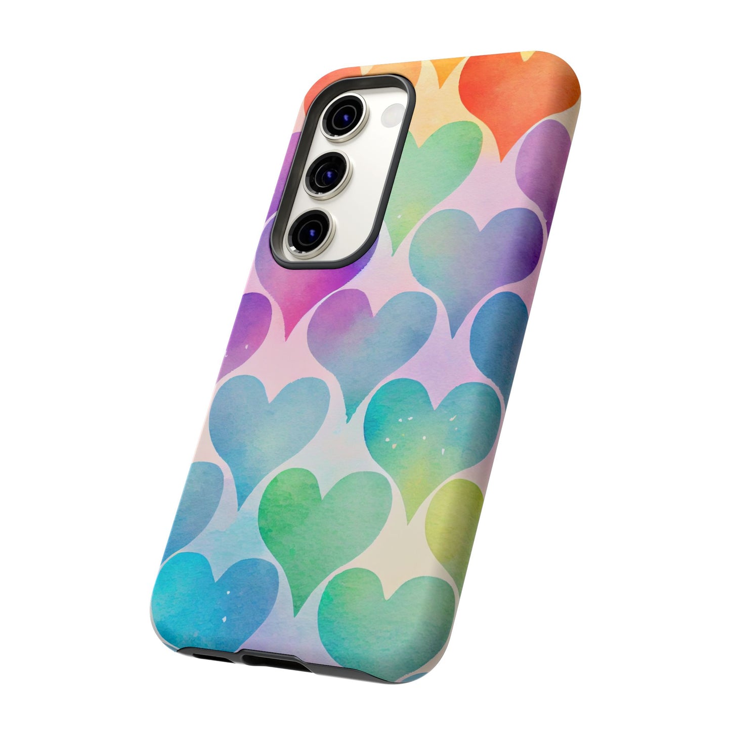 Rainbow Hearts Watercolor Samsung Galaxy Case – Slim Design, Glossy Finish