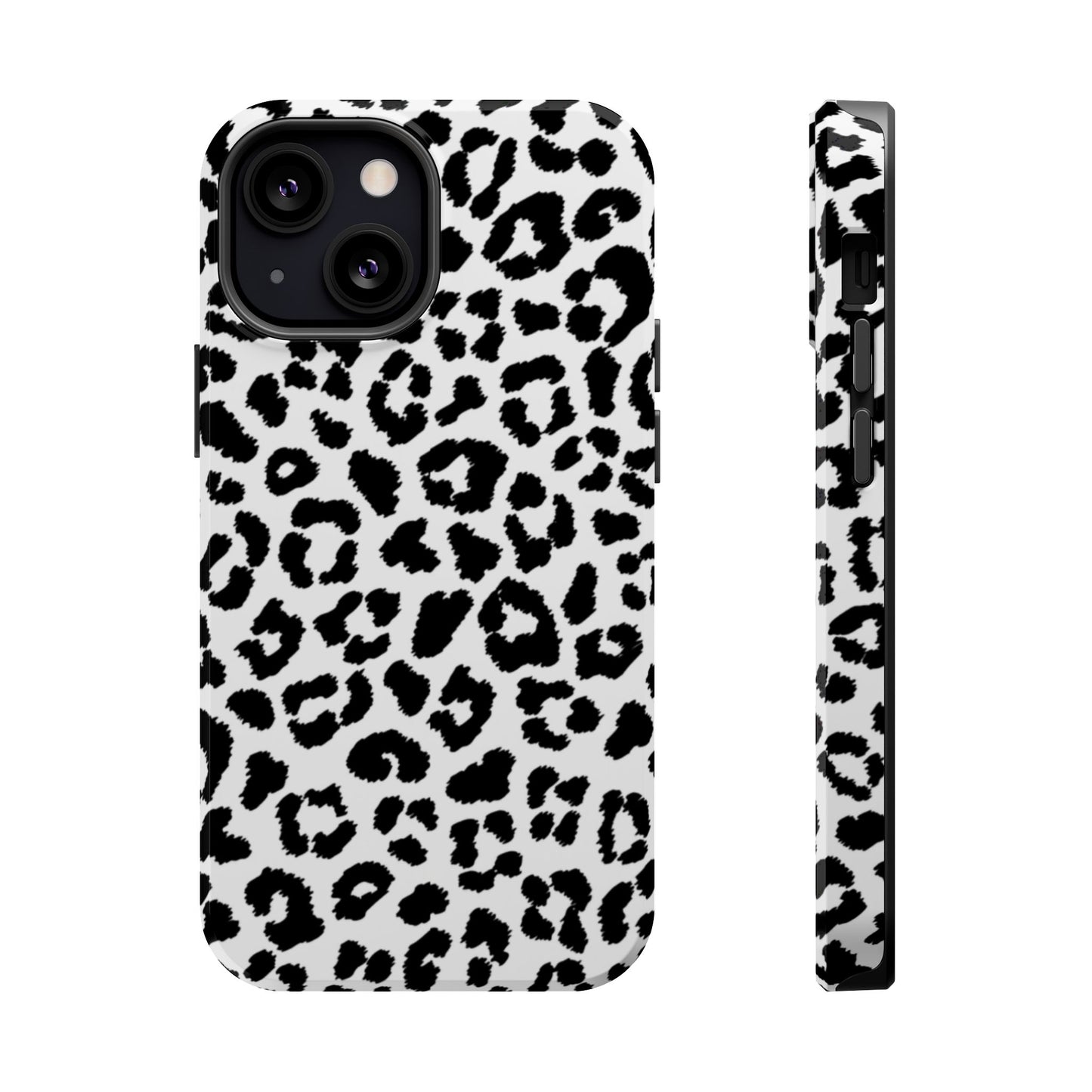 Monochrome Leopard Print Tough MagSafe iPhone Case – Classic Black and White Design with Dual-Layer Protection