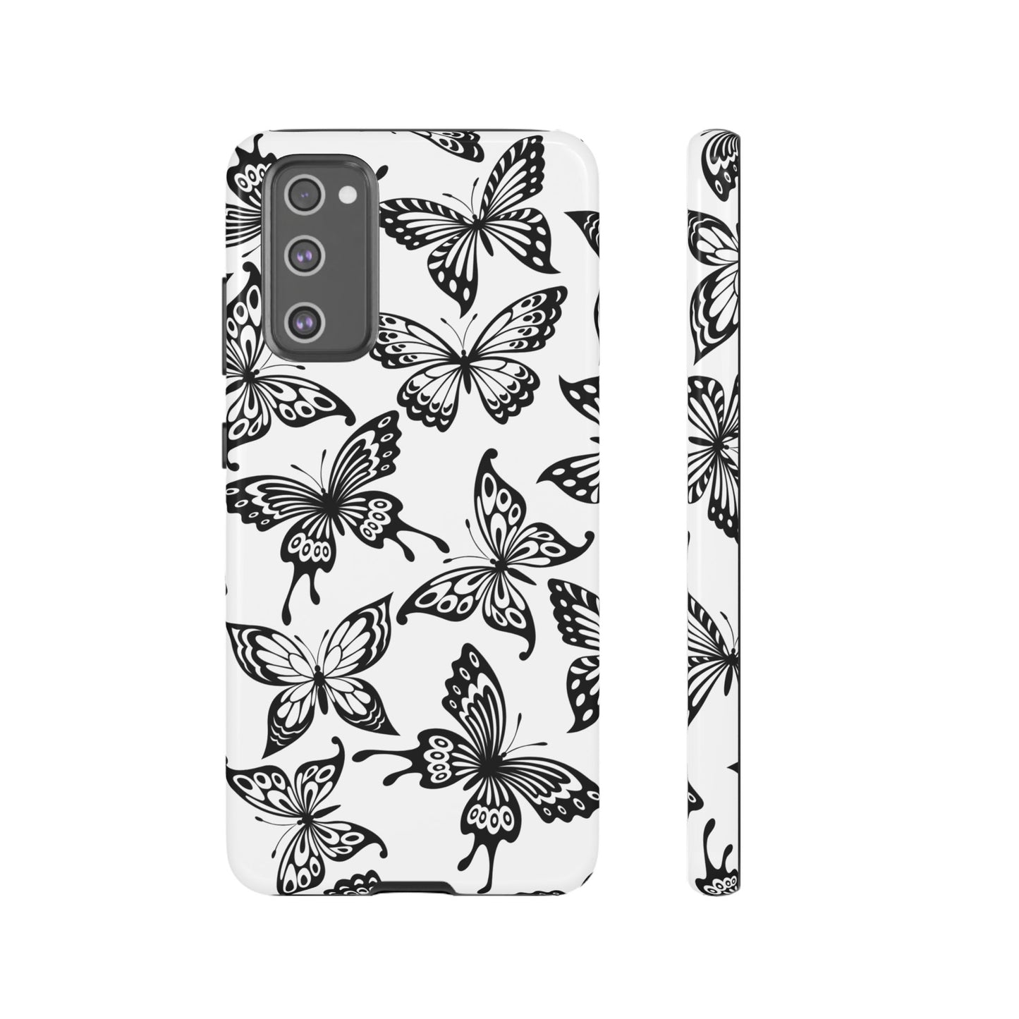 Monochrome Butterfly Pattern Samsung Galaxy  Case – Dual-Layer Protection with Matte Finish