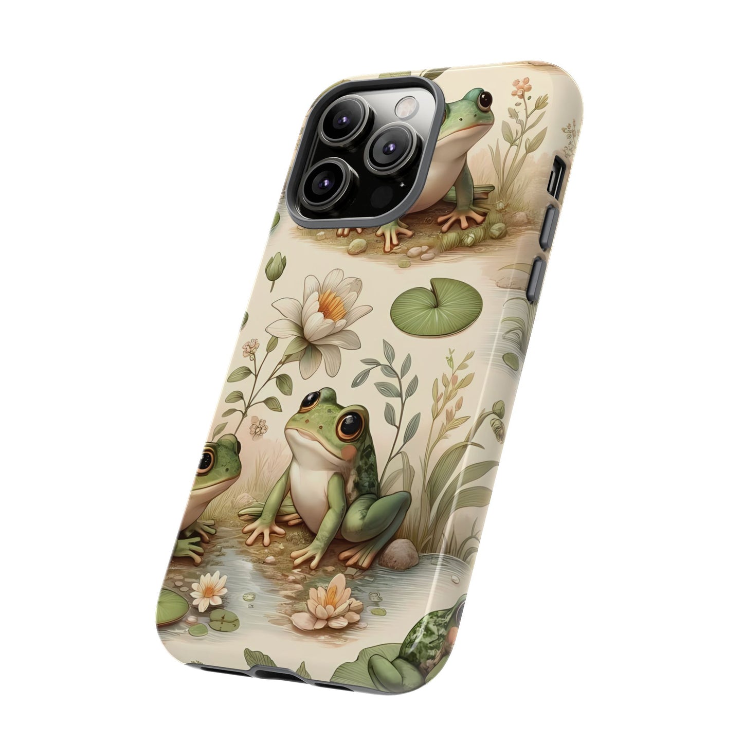 Cute Frogs Phone Case - Pond Pals Frolic - Charming Frog Lily Pad Phone Case for iPhone, Google & Samsung! Great Gift For Any Frog Lover!