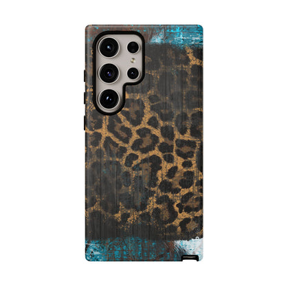 Boho Leopard and Turquoise Tough Samsung Galaxy Case – Rustic Western Design with Dual-Layer Protection