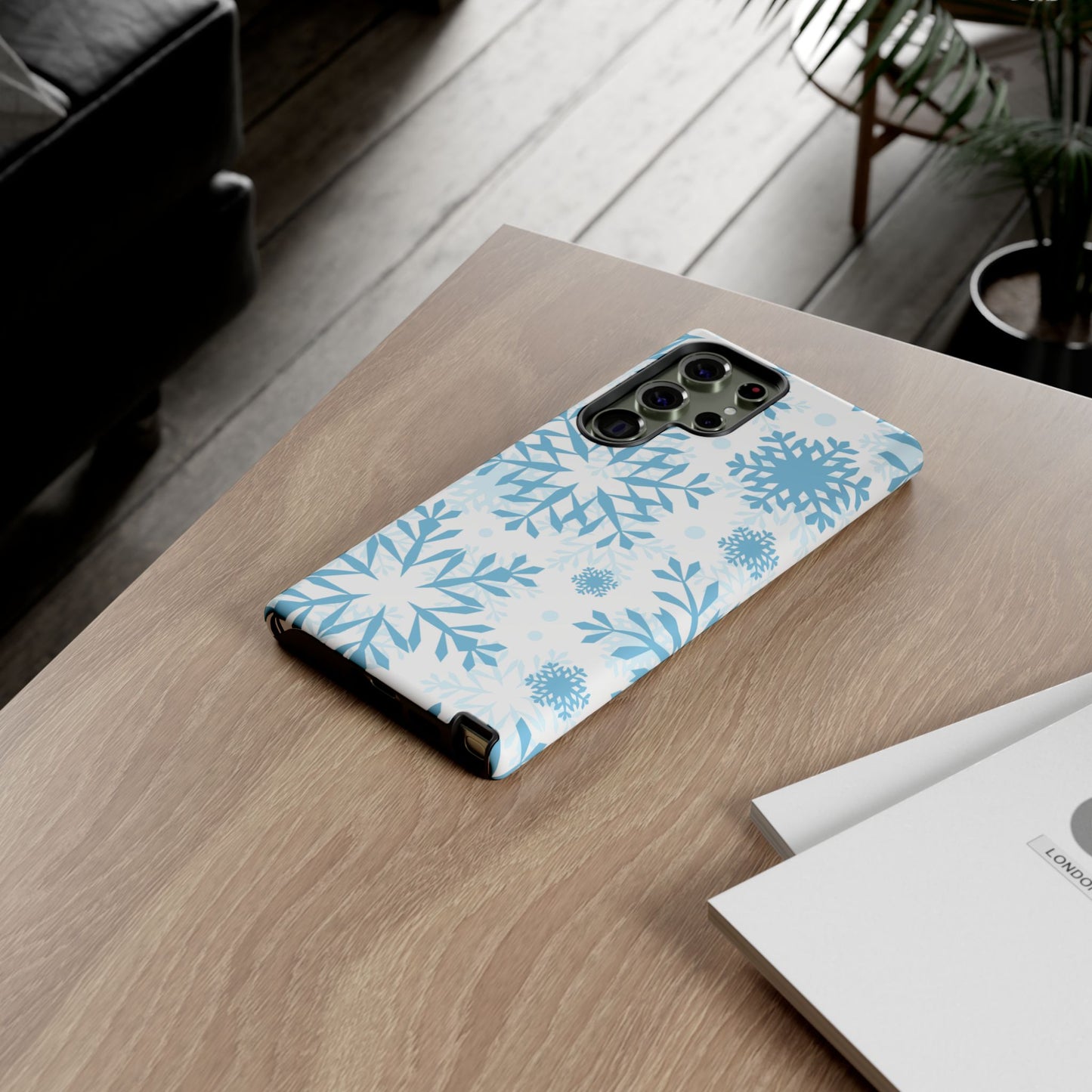 Frosty Blue Snowflakes Samsung Galaxy Case – Shockproof, Smooth Matte Finish, Dual-Layer Design