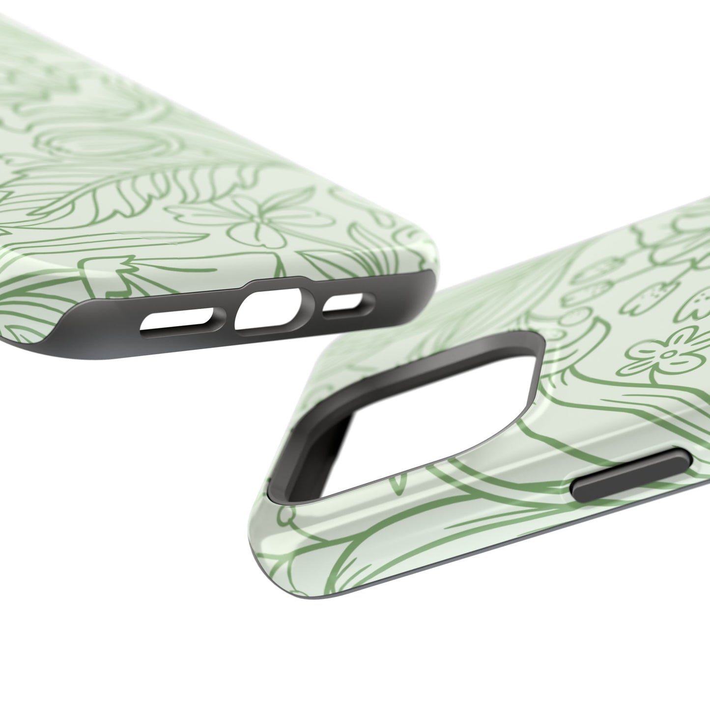 Sage Green Floral Line Art Tough MagSafe iPhone Case – Minimalist Botanical Design with Dual-Layer Protection