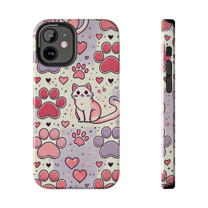 Cute Cat and Paw Print iPhone Case - Pet Lover’s Protective Cover