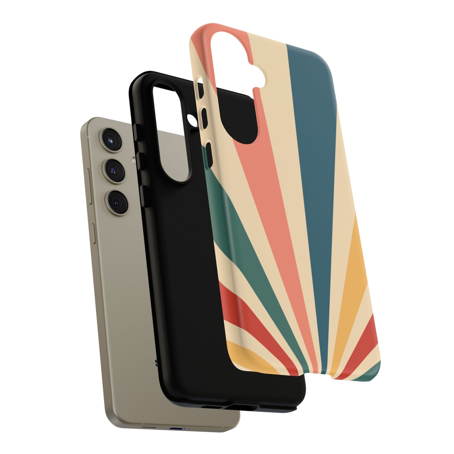 Retro Sunbeam Samsung Galaxy Case – 70s-Inspired Radiating Stripes in Coral, Teal, and Mustard