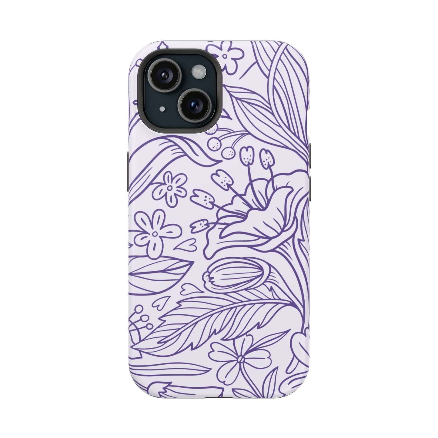 Lavender Floral Line Art Tough MagSafe iPhone Case – Minimalist Botanical Design with Dual-Layer Protection