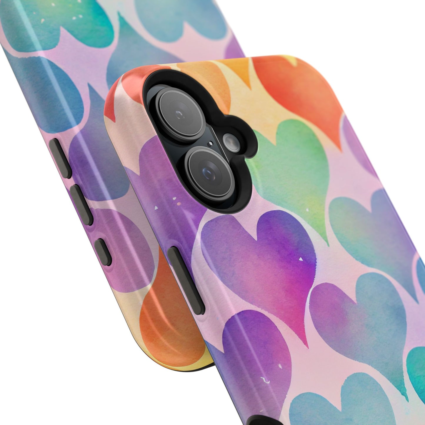 Rainbow Hearts Watercolor iPhone Case – Slim Design, Glossy Finish