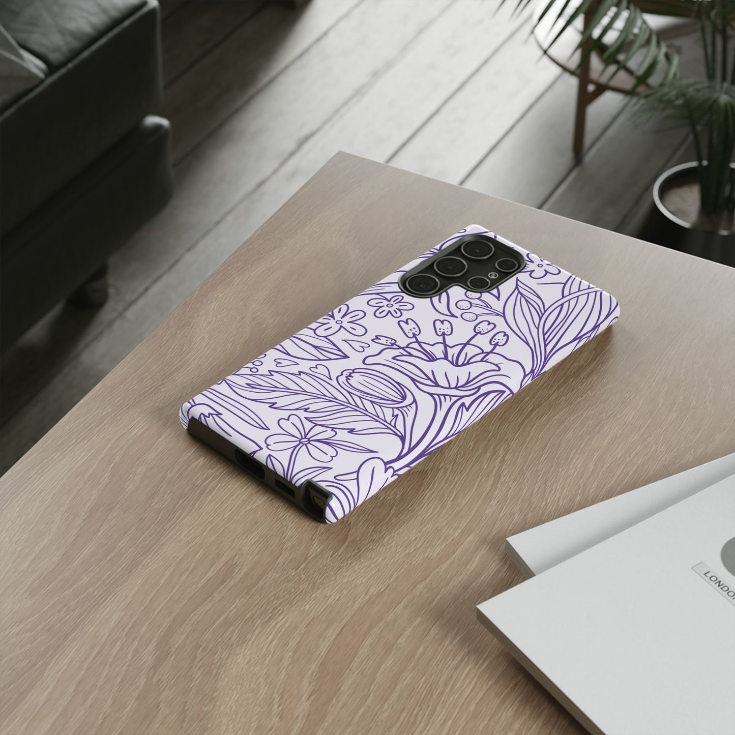 Lavender Floral Line Art Tough Samsung Galaxy Case – Minimalist Botanical Design with Dual-Layer Protection