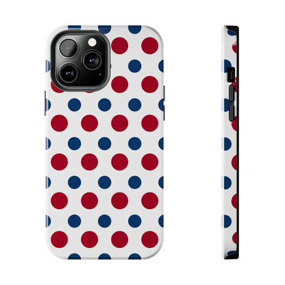 Patriotic Navy, White, and Red Polka Dot iPhone Case