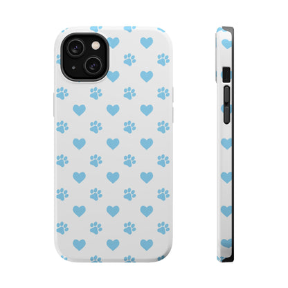 Blue Paw Prints & Hearts – MagSafe iPhone Case with Adorable Pet-Lover Design