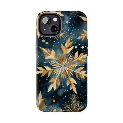 Gold Floral Snowflakes on Midnight Blue - iPhone Series Case