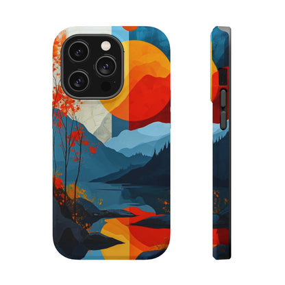 Abstract Autumn Landscape MagSafe iPhone Case – Bold Colorful Sunset Design, Dual-Layer Protection