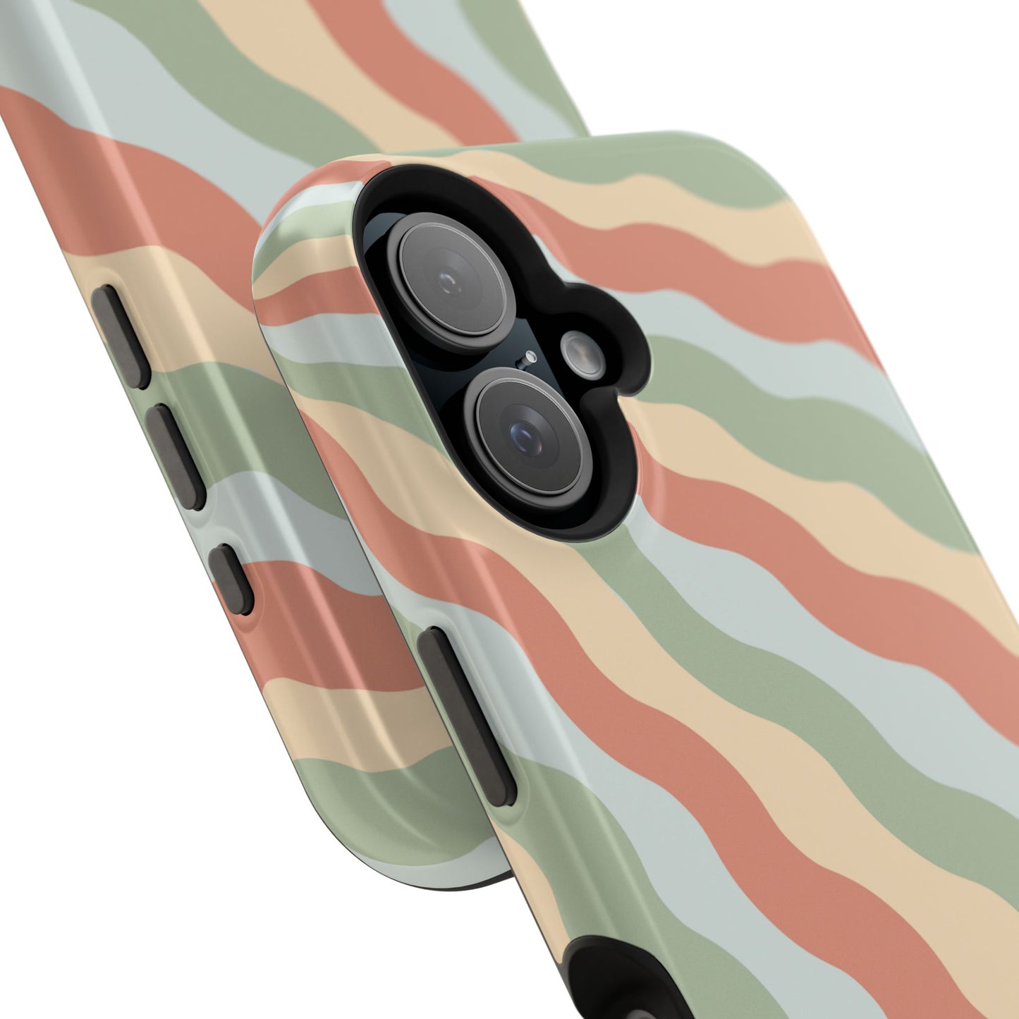 Earthy Retro Waves MagSafe iPhone Case – 70s-Inspired Wavy Stripes in Soft Green, Cream, and Rust