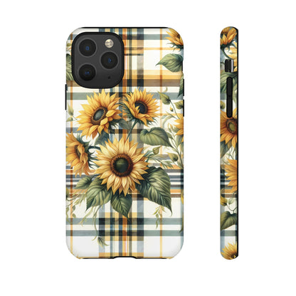 Cute Sunflower Phone Case - Sunny Blossom Plaid - Checkered Sunflowers Phone Case for iPhone & Samsung. Be Happy With These Bright Colors!