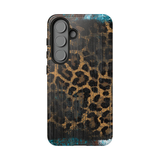 Boho Leopard and Turquoise Tough Samsung Galaxy Case – Rustic Western Design with Dual-Layer Protection