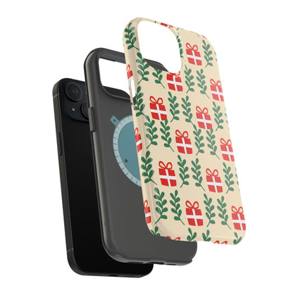 MagSafe iPhone Case: Holiday Cheer – Red Gifts & Green Leaves