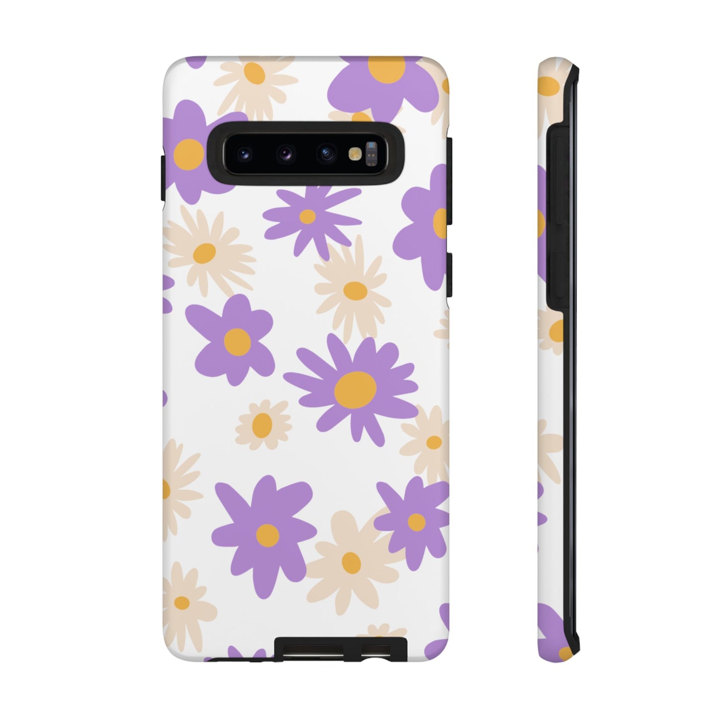 Retro Daisy Flower Samsung Galaxy Case – Pastel Purple & Cream Floral Design with Matte Finish