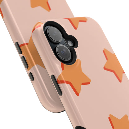 Retro Orange Stars MagSafe iPhone Case – Shock-Resistant, Smooth Matte Finish, Dual-Layer Design