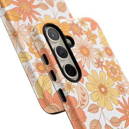 Vintage Floral Bloom Samsung Galaxy Case – Warm Orange & Yellow Retro Flower Design with Matte Finish