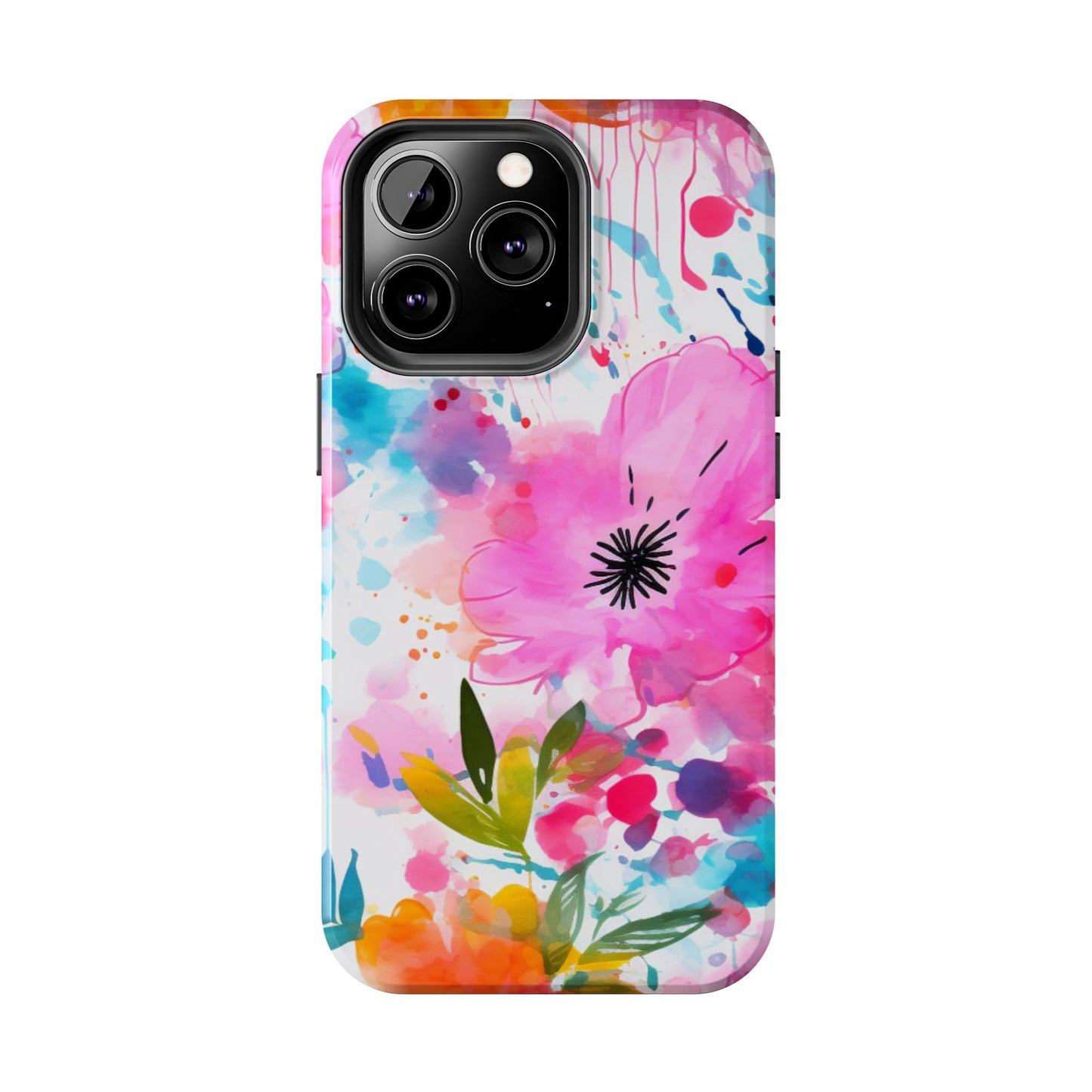 Color Splash Pink & Orange Watercolor Floral - iPhone Case