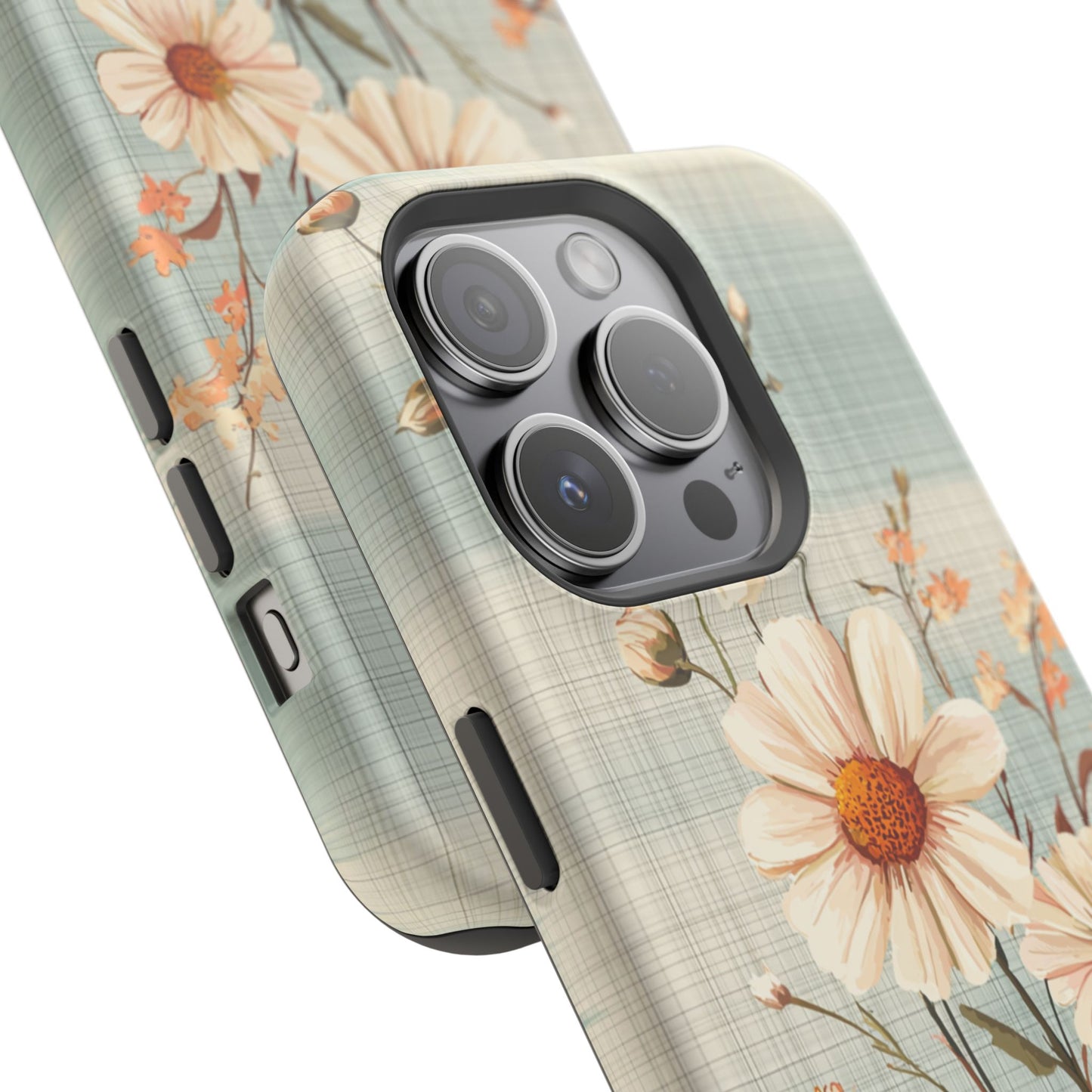 Pastel Green Daisy MagSafe iPhone Case - Floral Plaid Protective Cover