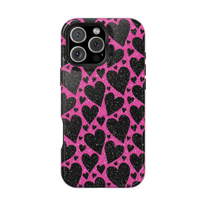 Pink Glitter Hearts MagSafe iPhone Case