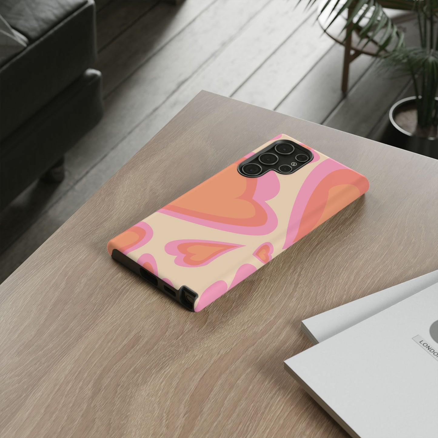 Retro Pink Hearts Samsung Galaxy Case – Shock-Resistant, Matte Finish, Dual-Layer Protection