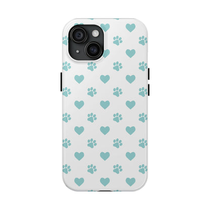 Mint Green Paw Print & Heart iPhone Case – Stylish Pet Lover’s Essential