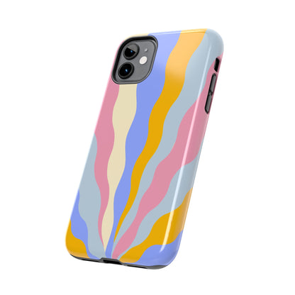 Pastel Radiance iPhone Case – 70s-Inspired Dual-Layer Design with Wavy Sunburst Pattern