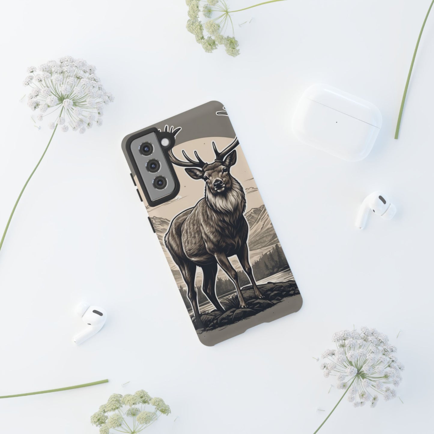Monochrome Majesty – Regal Stag Samsung Galaxy Phone Case