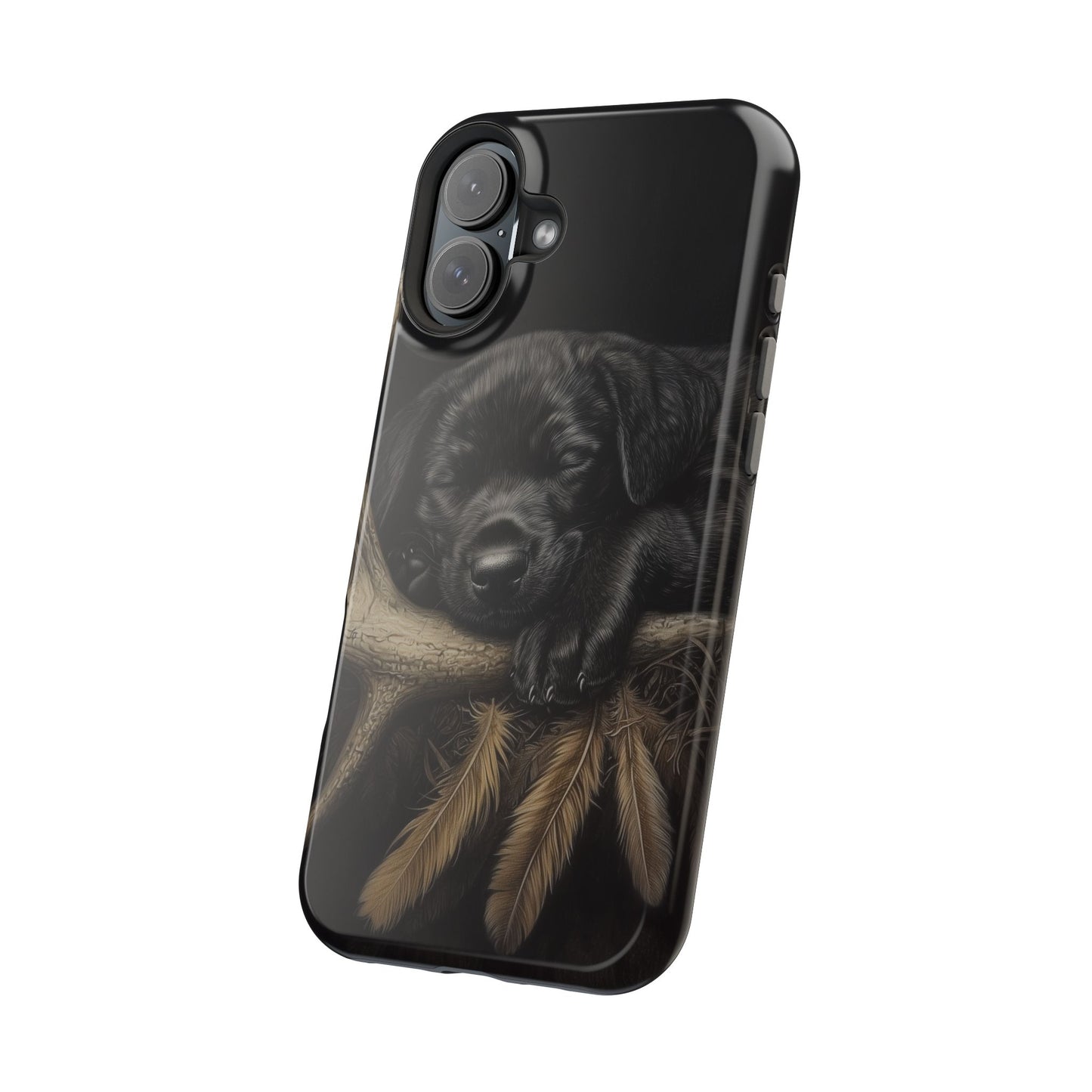 Adorable Black Labrador Puppy on Feathers MagSafe iPhone Case