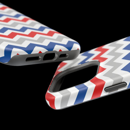 Patriotic Red, White & Blue Chevron – MagSafe Compatible iPhone Case