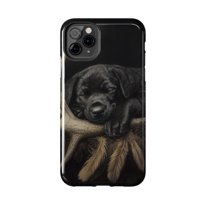 Adorable Black Labrador Puppy on Feathers iPhone Case