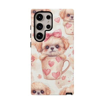 Adorable Puppy in Teacup Samsung Galaxy Case – Tough, Dual-Layer Protection with Cute Pink Bow Design