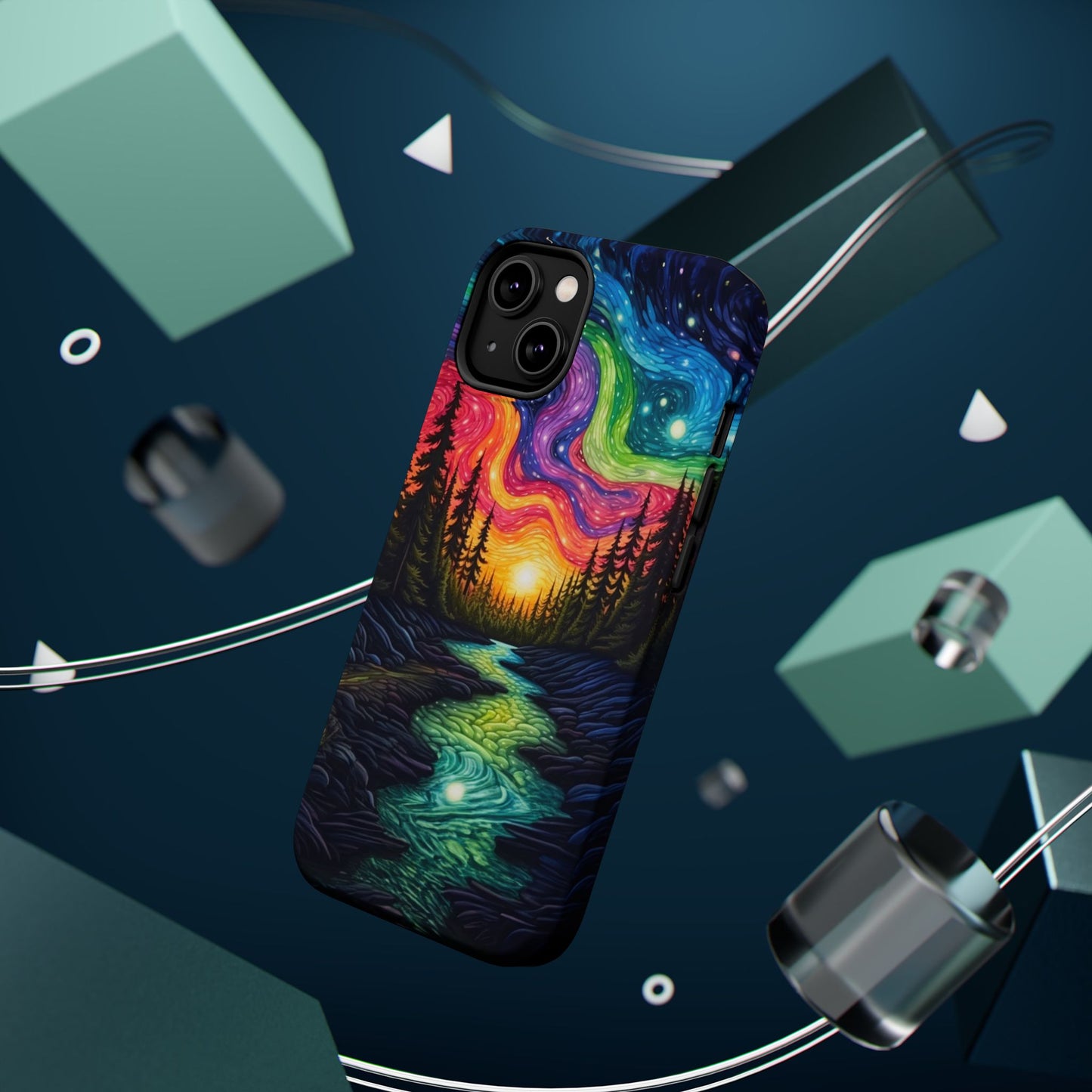 Celestial Nightscape MagSafe iPhone Case – Vibrant River and Starry Sky Design