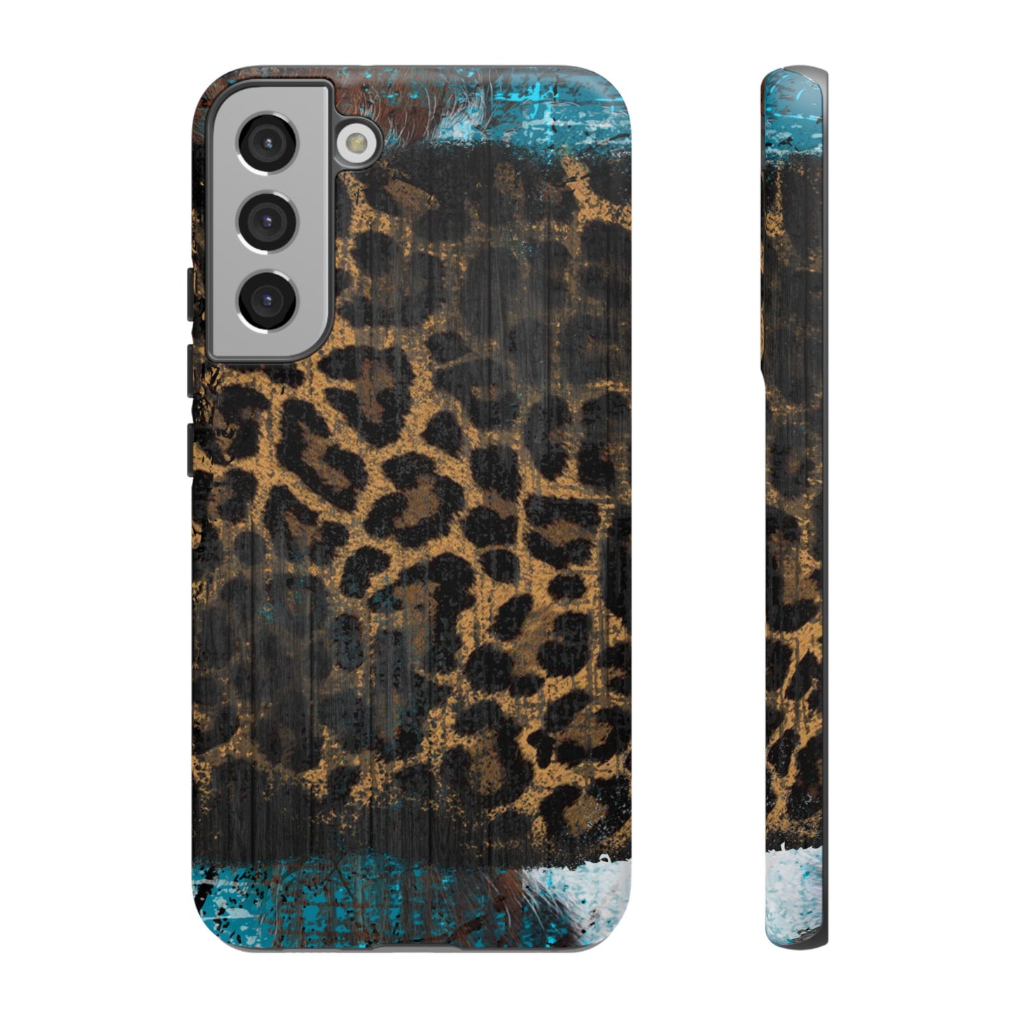 Boho Leopard and Turquoise Tough Samsung Galaxy Case – Rustic Western Design with Dual-Layer Protection