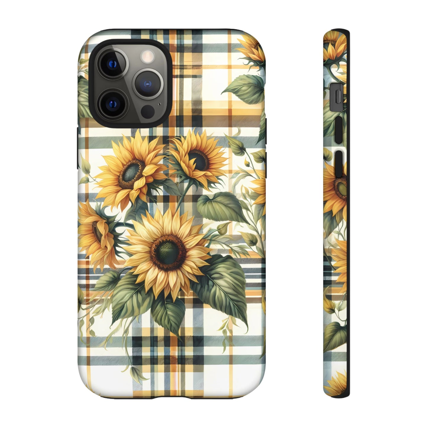 Cute Sunflower Phone Case - Sunny Blossom Plaid - Checkered Sunflowers Phone Case for iPhone & Samsung. Be Happy With These Bright Colors!