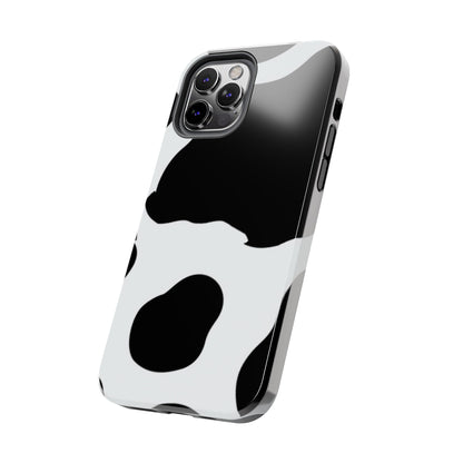 Bold Black and White Cow Print Tough iPhone Case – Modern Animal Pattern with Dual-Layer Protection