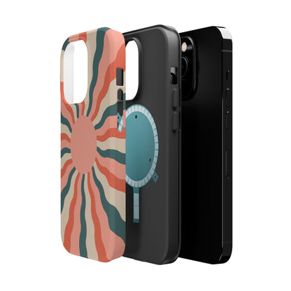 Retro Sunburst MagSafe iPhone Case – Bold 70s-Inspired Waves in Coral, Teal, and Cream