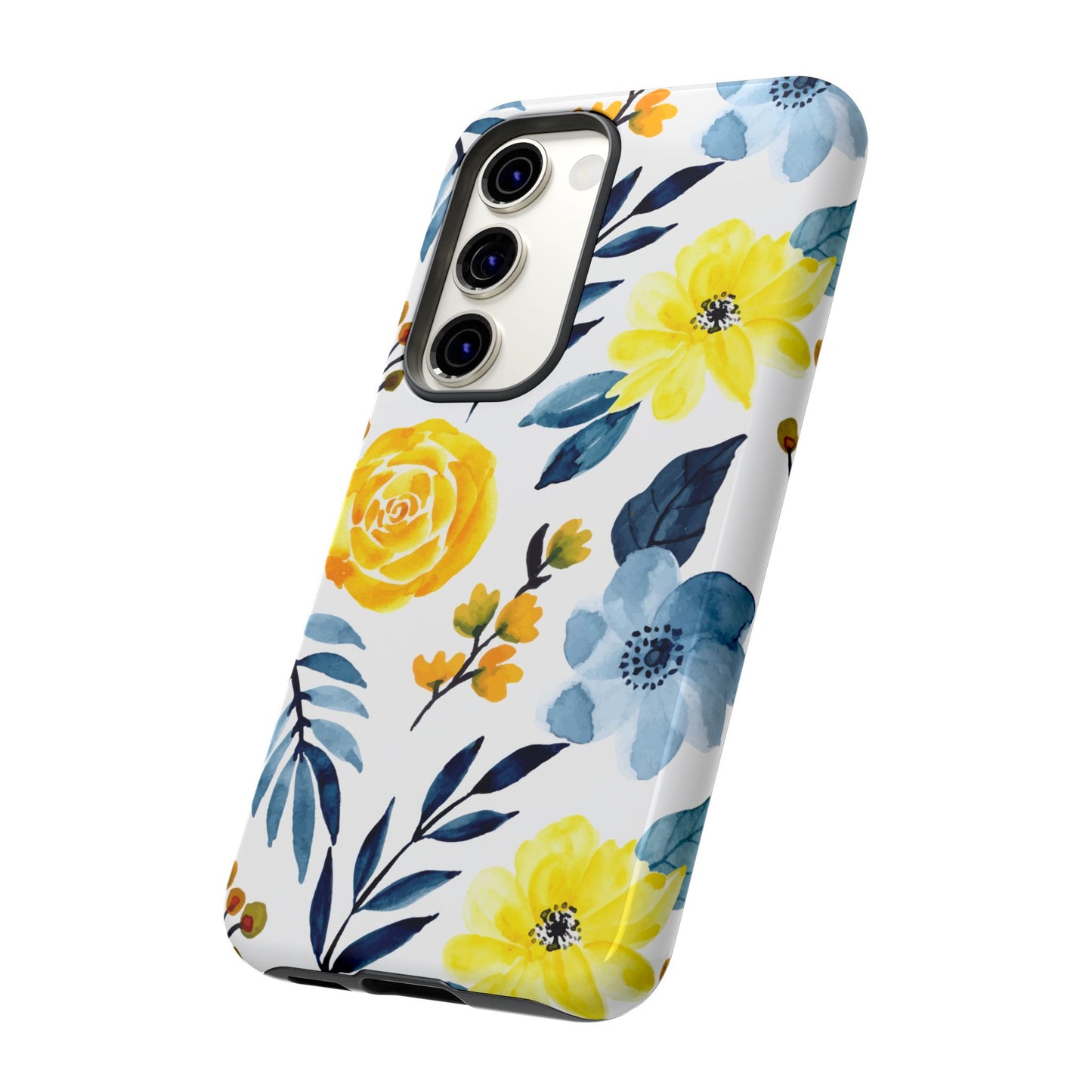 Golden Yellow & Sky Blue Floral – Watercolor Botanical Samsung Galaxy Case