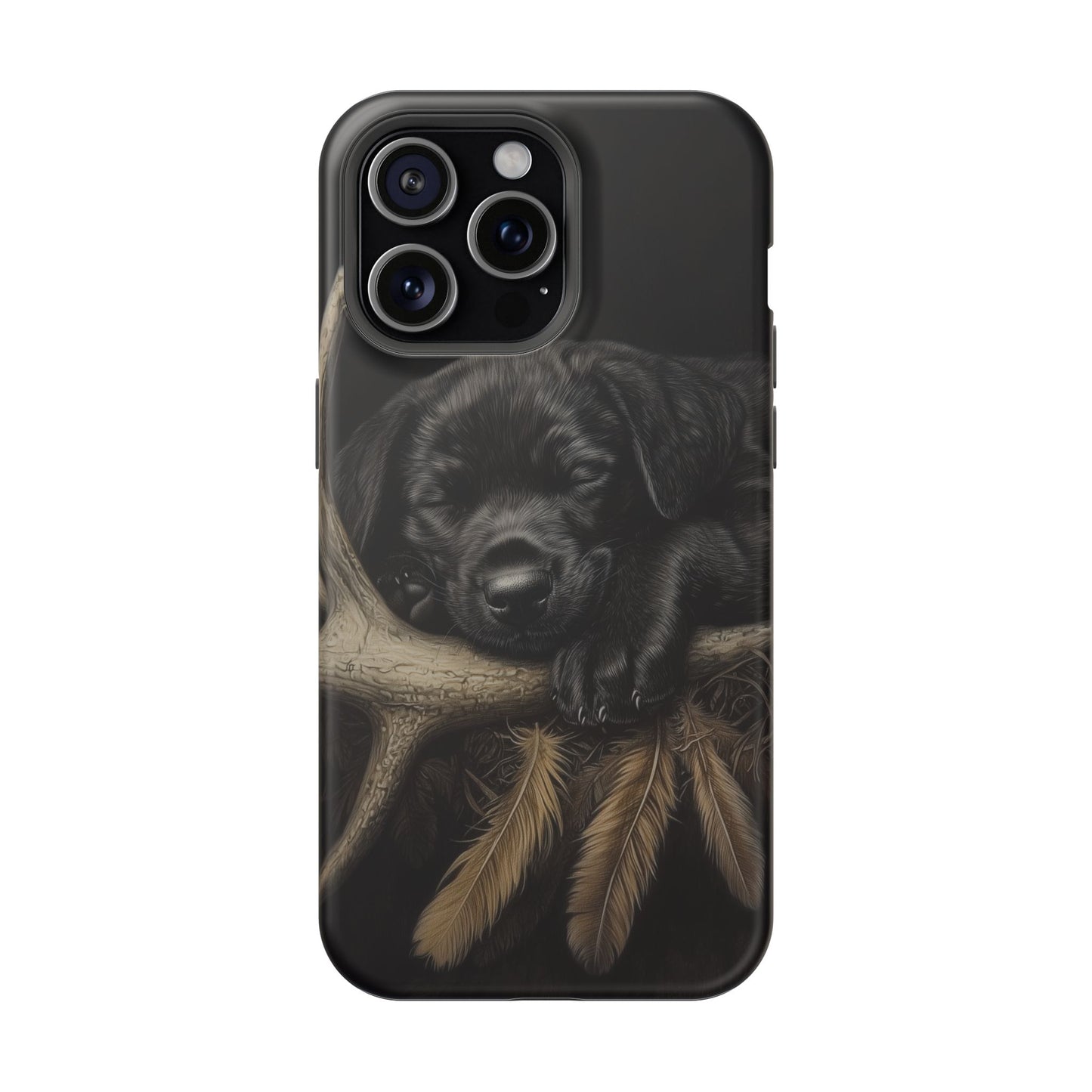 Adorable Black Labrador Puppy on Feathers MagSafe iPhone Case