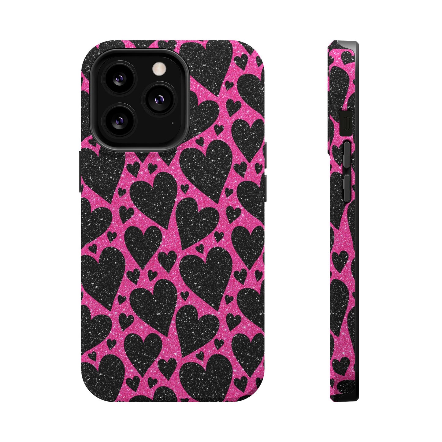 Pink Glitter Hearts MagSafe iPhone Case