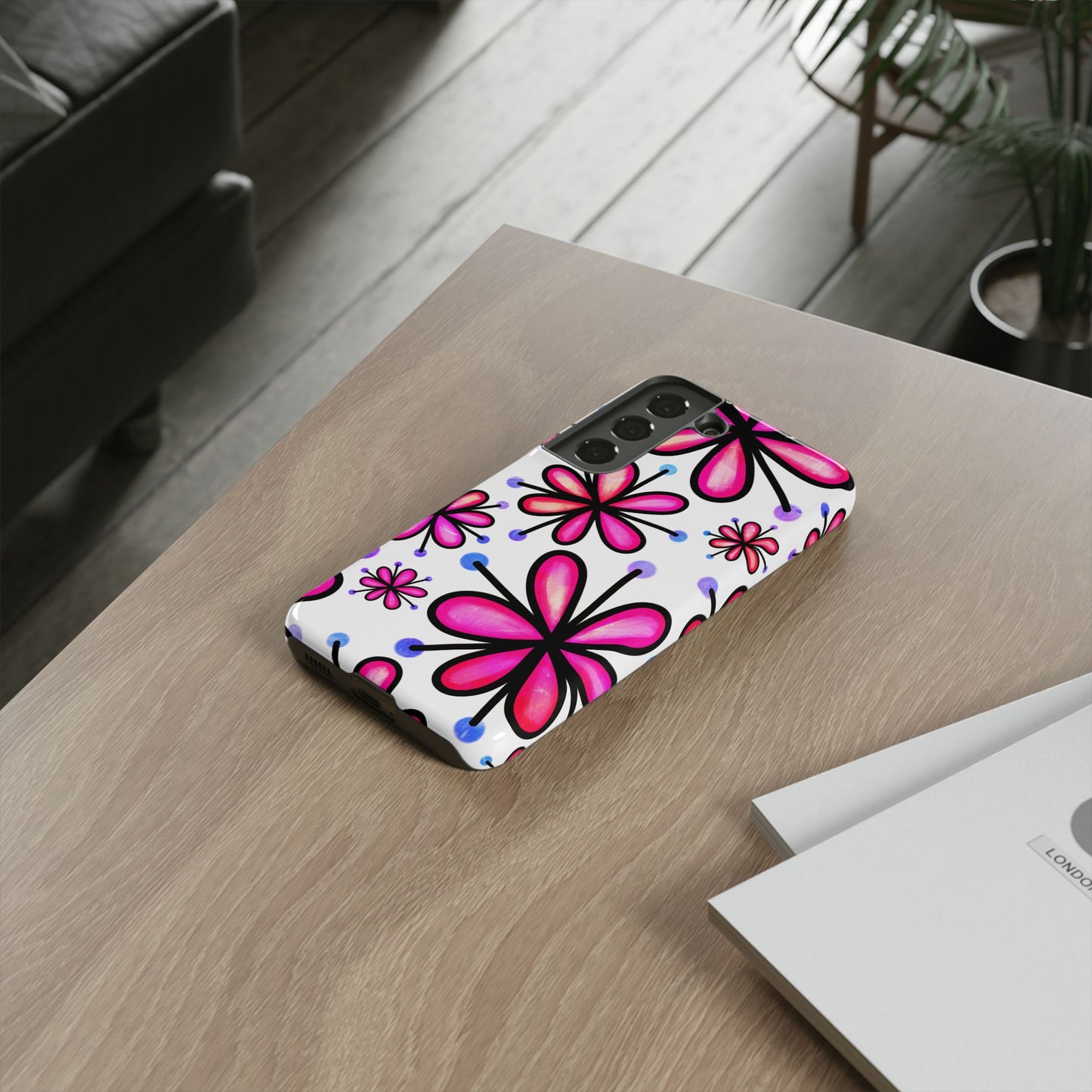 Pink Retro Bloom Samsung Galaxy Case – Ultra-Slim Design, Glossy Finish