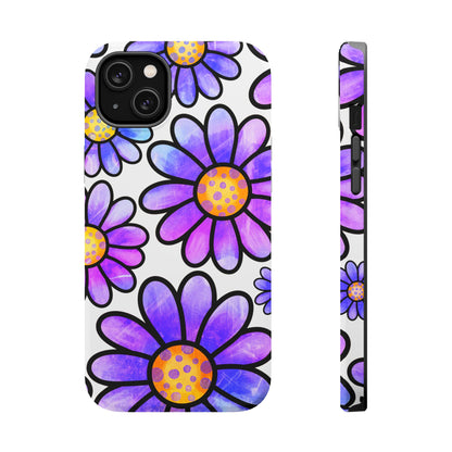 Purple Daisy Delight MagSafe iPhone Case – Slim Profile, Glossy Finish