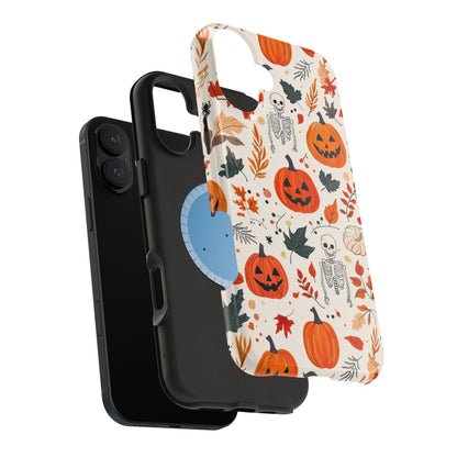 Halloween Pumpkin & Skeleton MagSafe iPhone Case – Spooky Autumn Design