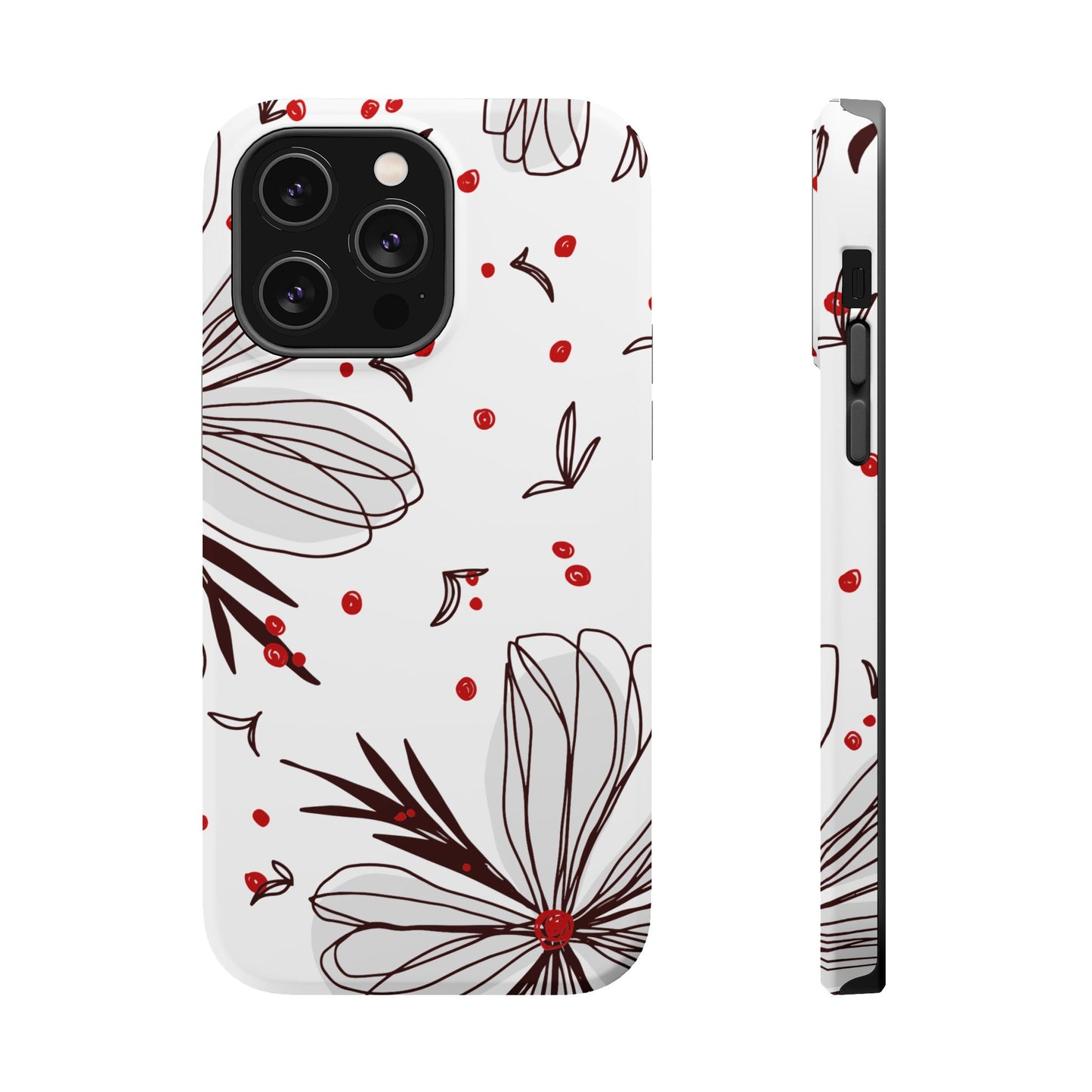 Minimalist Line Art Floral Tough MagSafe iPhone Case – Bold Red and Black Design, Shockproof Protection