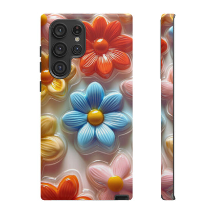 Glossy Retro Flower Samsung Galaxy Case – Colorful 3D Floral Design, Durable Protection - BOGO Cases