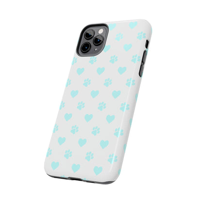 iPhone Case - Aqua Paw Print & Heart Design